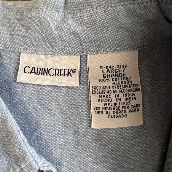 Vintage Sleeveless Blue Denim Button Up Tank Top with Floral & Bee Embroidery - Picture 7 of 7